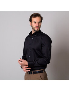 Willsoor Camisa clásica para hombres en color negro con patrón liso 13139