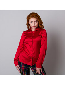 Willsoor Camisa roja con estampado liso para mujeres 3202