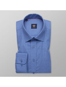 Willsoor Camisa slim fit para hombres en color azul con estampado de pepitos 13228