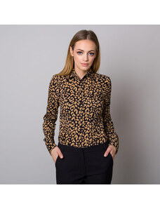 Willsoor Camisa negra para mujer con estampado de leopardo beige 13242