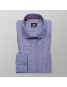 Willsoor Camisa slim fit azul con patrón de cuadros para hombres 13265
