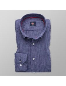 Willsoor Camisa slim fit azul oscuro con un fino estampado de cuadros para hombres 13278