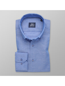 Willsoor Camisa azul slim fit de hombre con adición de lino 14389