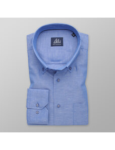 Willsoor Camisa azul clásica de hombre con adición de lino 14390