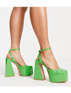 Simmi Wide Fit Zapatos verdes acharolados de tacón con plataforma Adley de SIMMI London Wide Fit