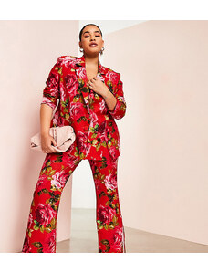 Pantalones de traje con estampado de rosas pixelado de ASOS LUXE Curve-Multicolor