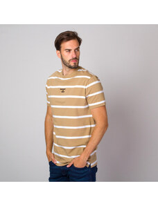 Willsoor Camiseta color beige con líneas blancas para hombre 14124