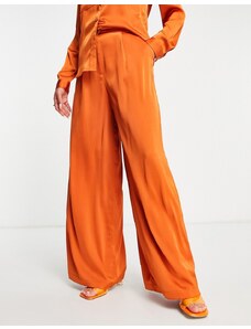 Pantalones color teja de pernera ancha de satén de Aria Cove (parte de un conjunto)-Naranja