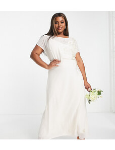 Vestido de novia largo color marfil con lazada trasera y bordados de Hope & Ivy Plus-Blanco