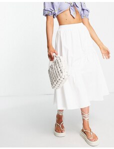 Falda midi blanca con detalle fruncido de Urban Revivo-Blanco