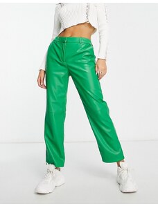 Pantalones verde luminoso de pernera recta de cuero sintético de Only
