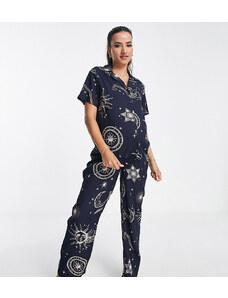 ASOS Maternity Pijama azul marino de camisa y pantalones con diseño de horóscopo de modal de ASOS DESIGN Maternity