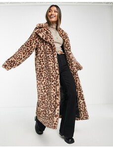 Abrigo largo con estampado de leopardo de piel sintética de Violet Romance-Multicolor