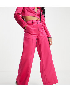 Pantalones rosa intenso de pernera muy ancha de satén de Extro & Vert Petite (parte de un conjunto)