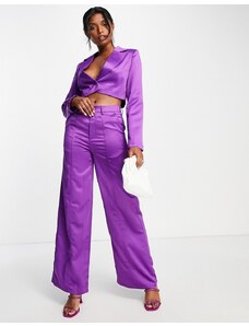 Pantalones color ciruela invernal de pernera muy ancha de satén de Extro & Vert (parte de un conjunto)-Morado