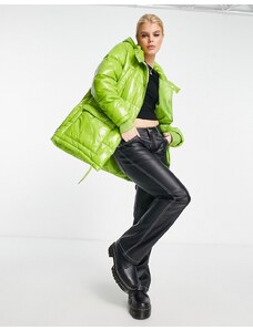 ONLY Abrigo color lima acolchada con capucha de vinilo de Neon & Nylon-Verde