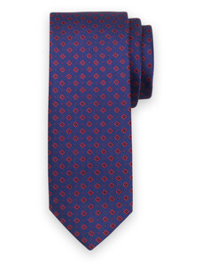 Willsoor Corbata delgada para hombre en color azul oscuro con estampado floral rojo 14527
