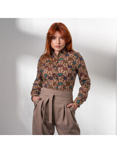 Willsoor Camisa para mujer color marrón con colorido estampado floral 14413