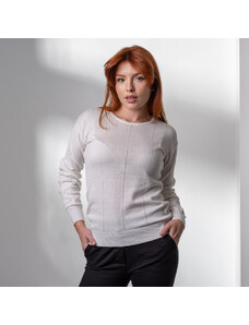 Willsoor Suéter para mujer en color crema con cuello redondo 14507