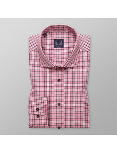 Willsoor Camisa clásica para hombre en color rosa con estampado cuadricular negro y blanco 14554