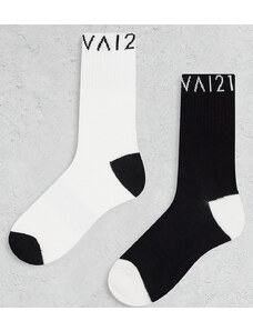 Pack de 2 pares de calcetines negros y crema estilo tenista de VAI21-Blanco
