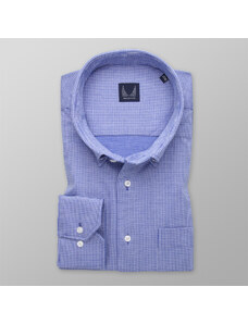 Willsoor Camisa clásica para hombre color azul con un fino estampado pepito blanco 14561