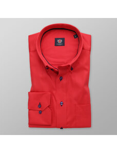 Willsoor Camisa clásica para hombre en color rojo con estampado liso 14585