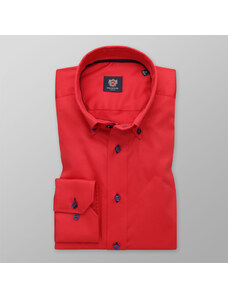 Willsoor Camisa Slim Fit Color Rojo Con Estampado Liso Para Hombre 14584