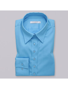 Willsoor Camisa azul para mujer con estampado liso 14606