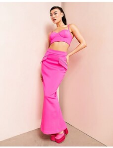 Falda larga rosa intenso con detalle de bolsillo de strass de ASOS Luxe (parte de un conjunto)
