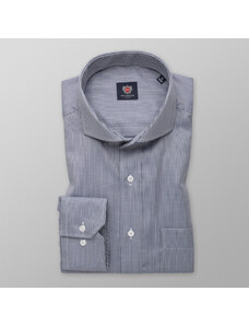 Willsoor Camisa clásica para hombre con estampado fino azul-negro 14653