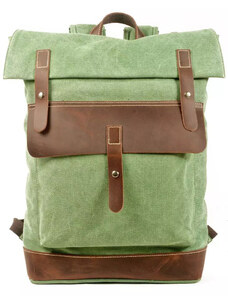 Glara Student canvas retro backpack with leather