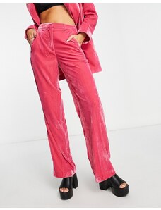 Pantalones rosa luminoso de pernera ancha y talle alto de terciopelo de JJXX
