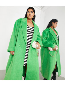 Abrigo largo verde luminoso de mezcla de lana de ASOS EDITION Curve