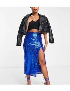 Falda azul cobalto semilarga de lentejuelas exclusiva de Collective The Label Petite
