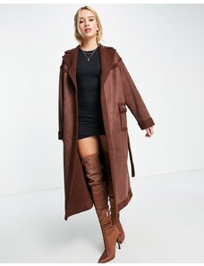 Abrigo largo color chocolate reforzado de borreguito de 4th & Reckless-Marrón