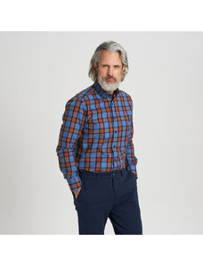 Willsoor Camisa Slim Fit Color Azul Con Patrón De Cuadros Color Marrón Para Hombre 13860