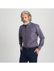 Willsoor Camisa clásica para hombre en color con estampado cuadricular morado 14552