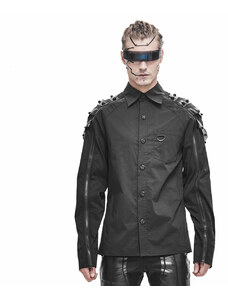 Camisa para hombre DEVIL FASHION - Dystopia Cyberpunk Button-Down Shirt with Faux Leather Loops - SHT047