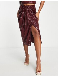 Falda midi color ciruela cruzada de lentejuelas de Style Cheat (parte de un conjunto)-Morado
