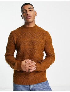 Jersey marrón con cuello redondo de punto de ochos de Only & Sons