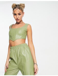 Top corsetero caqui de tejido efecto cuero de Rebellious Fashion (parte de un conjunto)-Verde