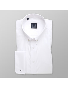 Willsoor Camisa Clásica Color Blanco Con Estampado Liso Y Cuello De Pinza Para Hombre 14785