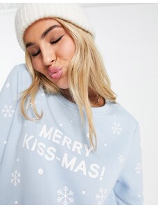 Jersey azul con diseño de copos de nieve y texto "Merry kissmas" de Only