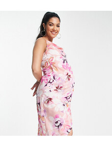 Vestido midi en tonos pastel suaves con estampado floral y diseño cruzado de satén de Liquorish Maternity-Multicolor