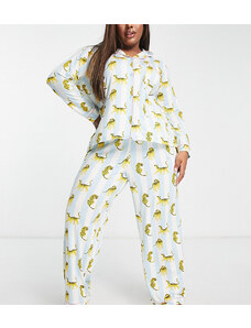 Pijama largo color salvia a rayas con estampado de leopardo de camisa de The Wellness Project x Chelsea Peers Plus-Verde