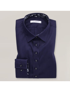Willsoor Camisa Color Azul Oscuro Con Elementos Florales Para Mujer 14851