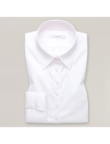 Willsoor Camisa blanca con elementos de contraste rosa para mujeres 13406