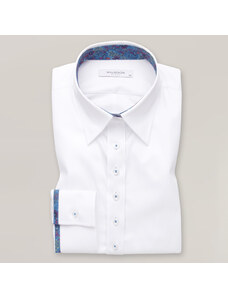 Willsoor Camisa para mujer blanca con elementos de contraste en azul oscuro 13407