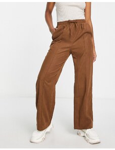 Pantalones marrones de pernera ancha con cordón ajustable de Lola May-Marrón